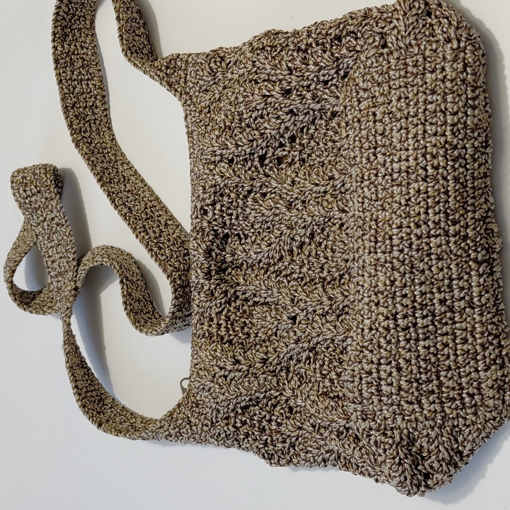 LINA  Brown & Tan Crochet Crossbody Bag